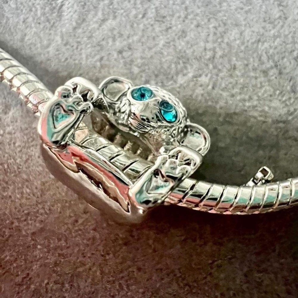 Silver Monkey Charm With Blue Crystal Eyes Fits Pandora Bracelet - Picture 7 of 8